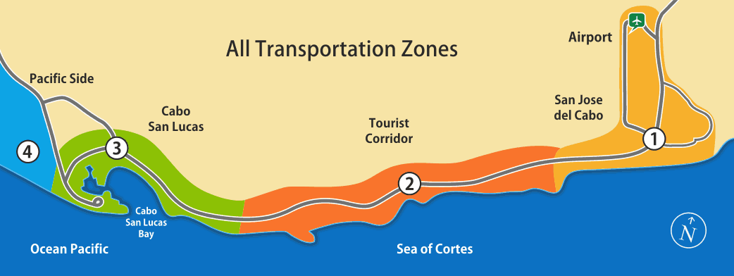 All transportation zones in Los Cabos area
